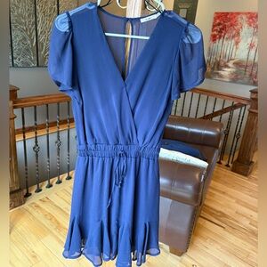 Miami Navy Blue Flutter Sleeve Mini Dress (Runs Big, Fits XXS–S) with Ruffle Hem